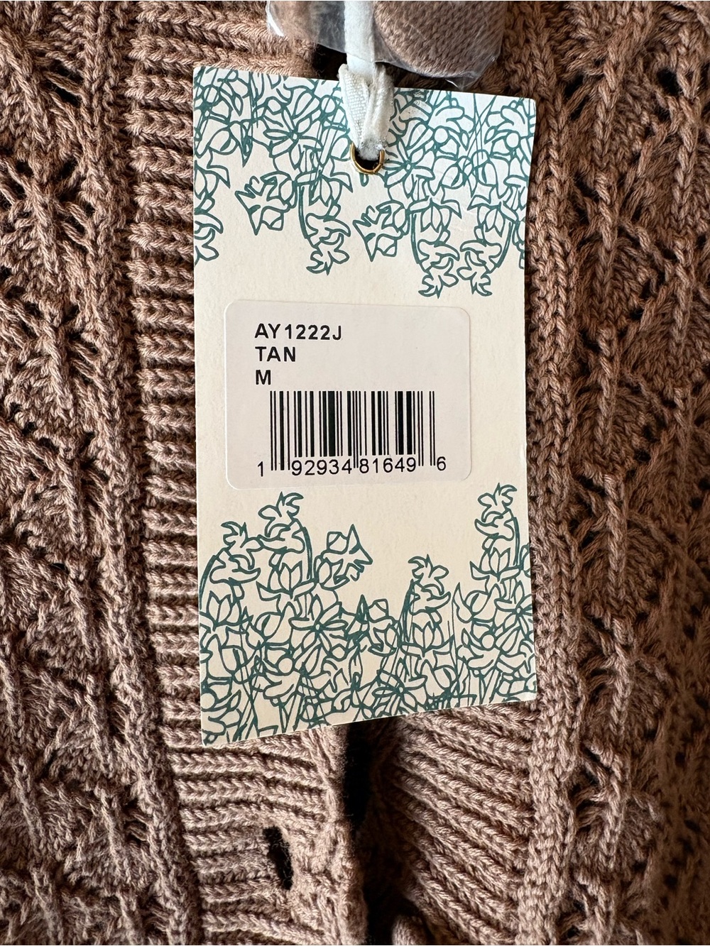 Hyacinth House Pointelle Capucine Cotton Cardigan Sweater NWT Medium Tan Brown - Picture 5 of 8